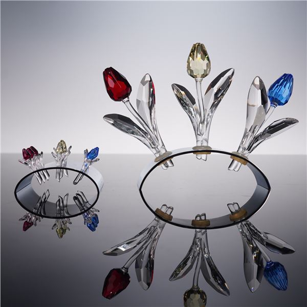 Swarovski Crystal Tulip Figurine Set, 2002-2004 Renewal Gift with Stands