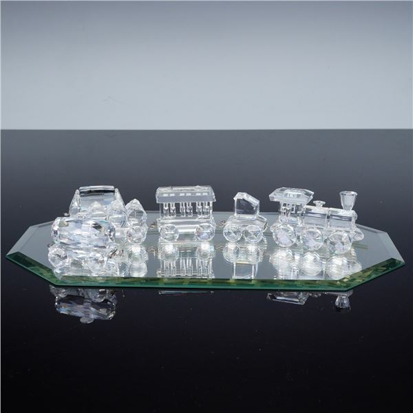 7pc Swarovski Silver Crystal Express Train with Mirror Track Base