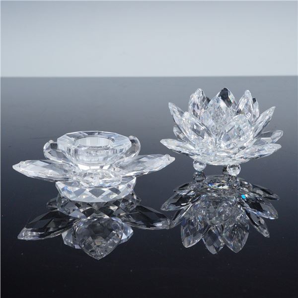2pc Swarovski Silver Crystal and Unmarked Candle Holders