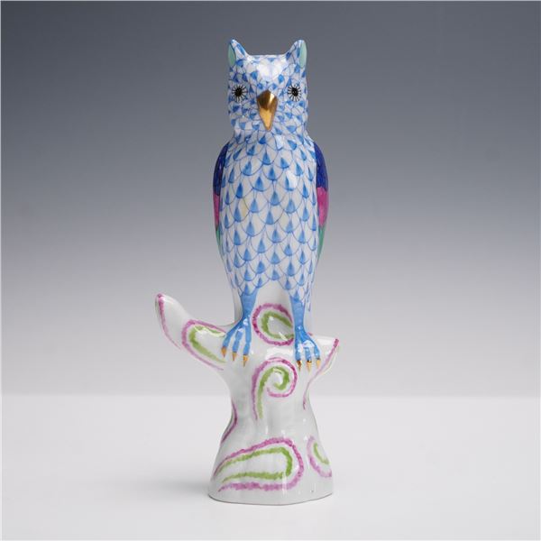 Herend Porcelain Blue Fishnet Owl Figurine
