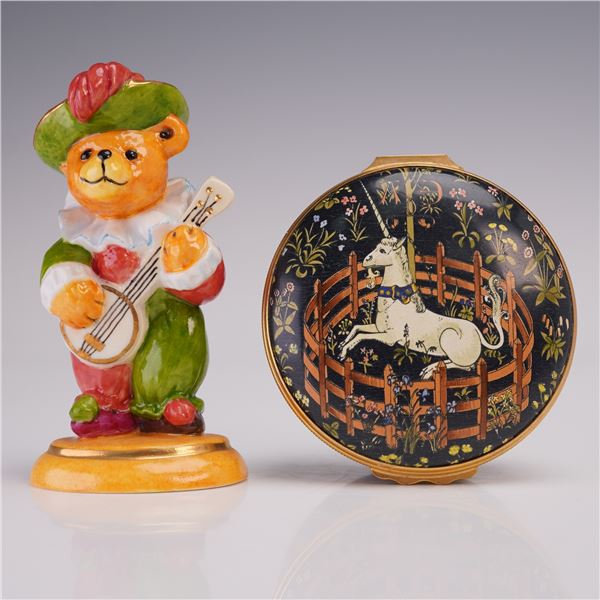 2pc Halcyon Days Teddy Bear Figurine and Enamel Box