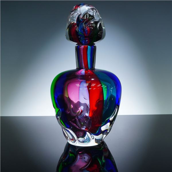 Sculptural Multicolor Art Glass Perfume Decanter with Stopper