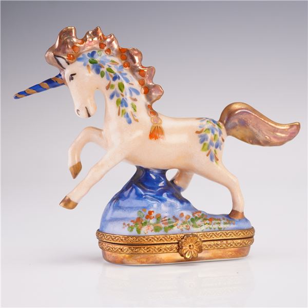 French Ceramic Unicorn Jewelry Box, La Vie En Rose