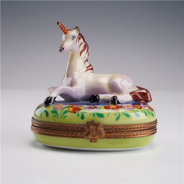 Limoges Ring Box Unicorn with Flowers Peint Main France Signed
