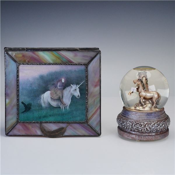 2pc Slag Glass Unicorn Box & Unicorn Music Box (Imagine)