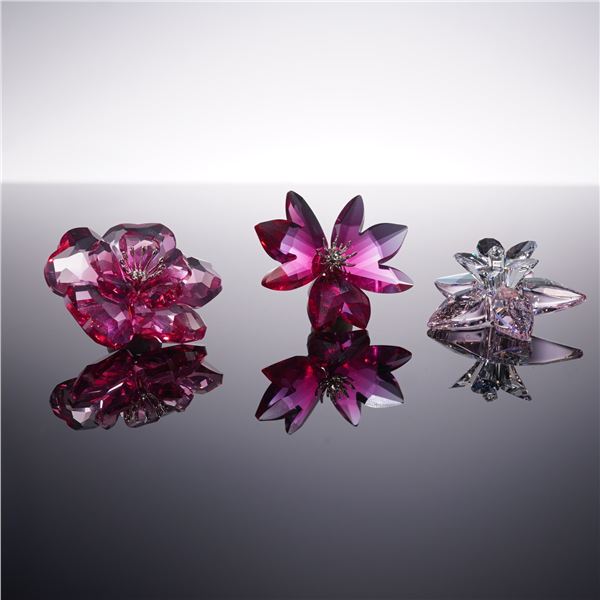 3pc Swarovski Crystal Flowers Figurines, Darose, Degia, and Dilicia