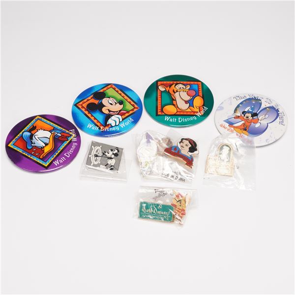 10pc Disney Collectible Buttons & Pins Featuring Walt Disney World Celebr.