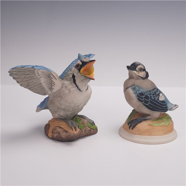 2pc Boehm Porcelain Figurines, Fledgling Blue Jay