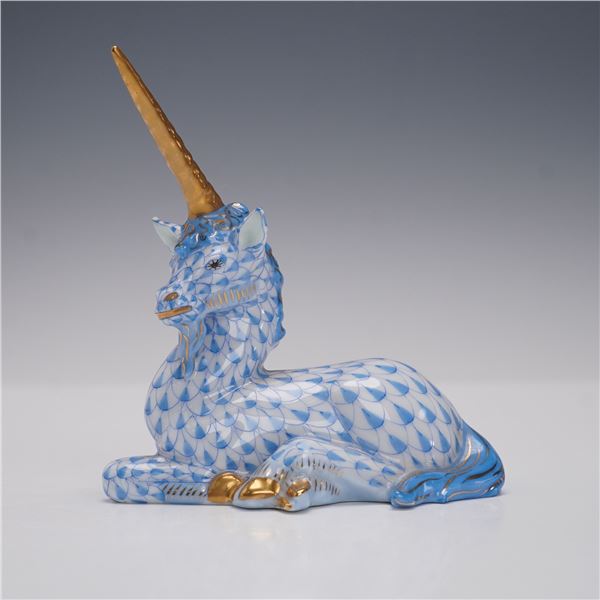 Herend Porcelain Blue Fishnet Unicorn Figurine