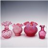 Image 1 : 4pc Cranberry Glass Vases and Pitcher