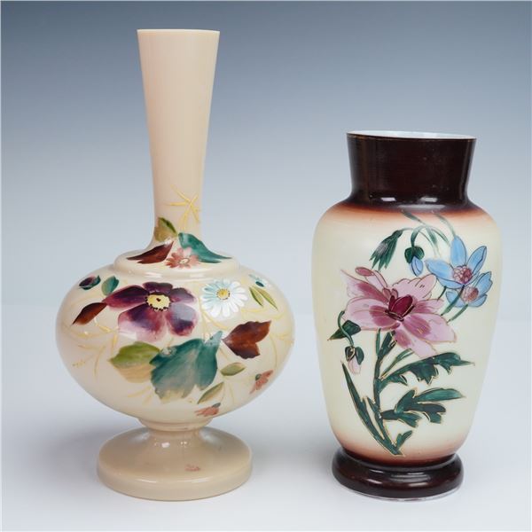 2pc Victorian Hand Painted Bristol Glass Vases
