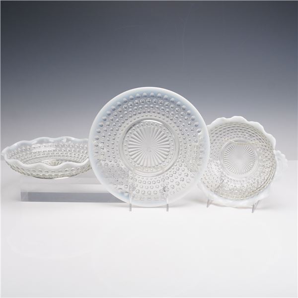 3pc Vintage Fenton Opalescent Hobnail Glass Serving Dishes