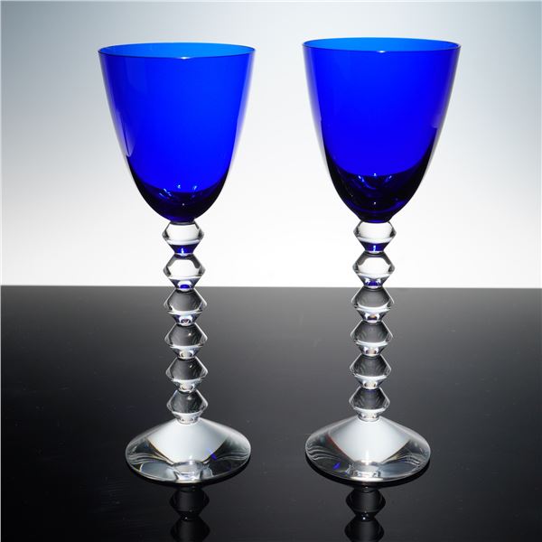 2pc Baccarat Crystal Wine Glasses, Vega Blue