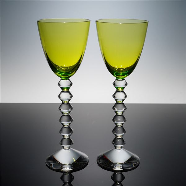 2pc Baccarat Crystal Wine Glasses, Vega Green