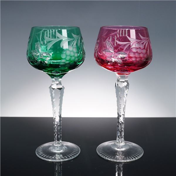 2pc Cut to Clear Crystal Hock Wine Glasses