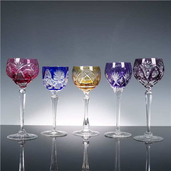 5pc Bohemian Cut-to-Clear Crystal Wine Glass Set in Assorted Colors