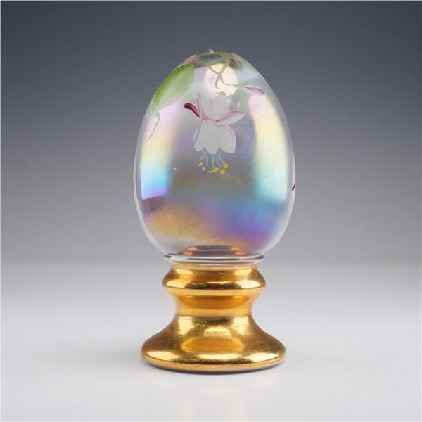 Fenton Glass Egg Paperweight with Hand Painted Floral Design