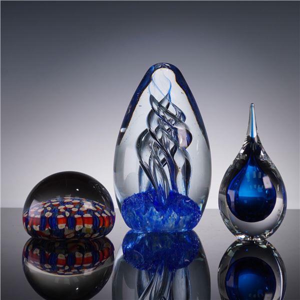 3pc Blown Art Glass Studio Paperweights