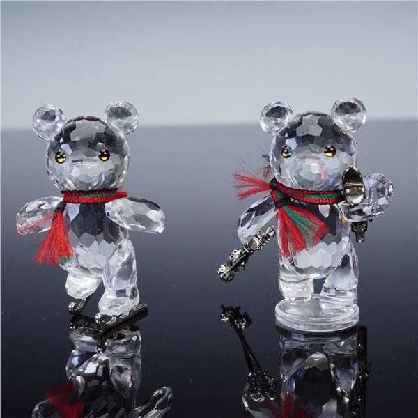 2pc Swarovski Crystal Kris Bear Figurines, Skates and Skis