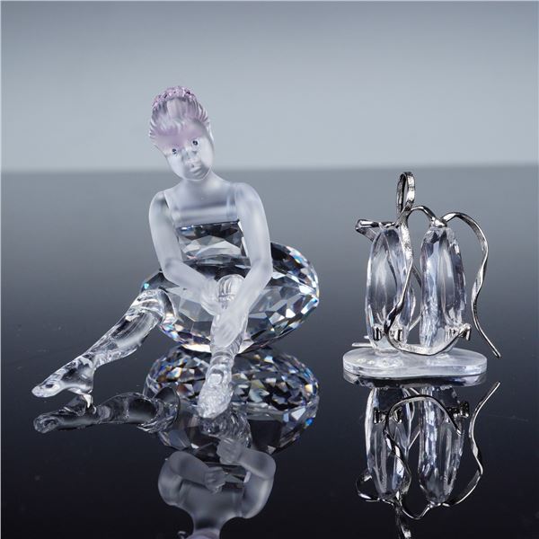 2pc Swarovski Crystal Figurines, Young Ballerina and Ballet Shoes