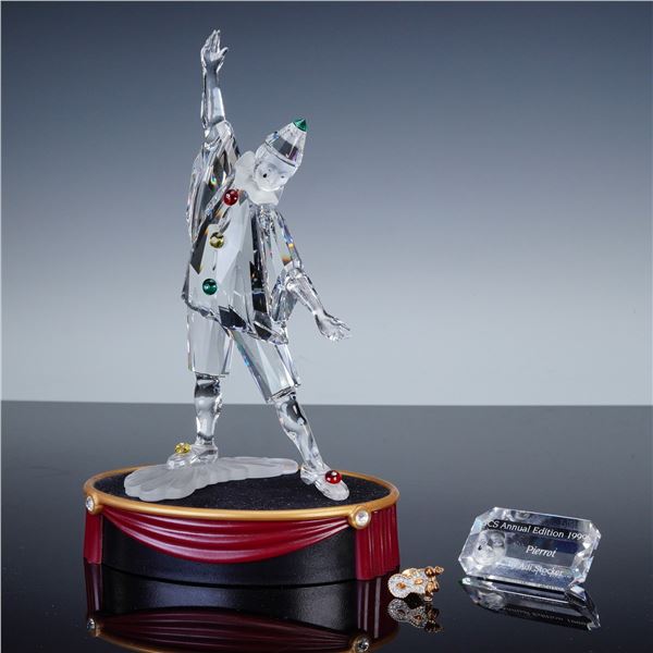 4pc Swarovski Crystal Figurine, Plaque, Pin and Base, Pierrot