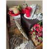 Image 2 : Pair of Leather Top Wood Stools (20x16x18"), Mixed Seasonal Decorations, and Wall Decor