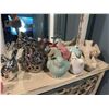 Image 1 : Lot of Decorative Birds, Glass Bowl on Stand w Faux Apples, Red Boxes & 2 Decorative Wooden Obelisks