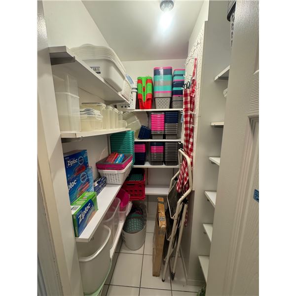 Pantry Contents: Baskets, Step Ladder, Storage Containers and Zip Lock Bags