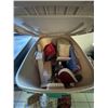 Image 3 : 6 Bins Filled with Seasonal Decor, Christmas Decorations, Tea Towels, Table Linens and More