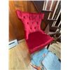 Image 2 : Red Velvet Button Back Sitting Chair, Table Linens and Decorative Star Wall Art