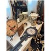Image 2 : White Mirrored Vanity and Contents: Jewelry, Clocks, Decor Storage, Wool Toque and More