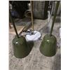 Image 2 : 3 Floor Standing Lamps: Two Gold Tone and Green & One Brass w Black Shade and Marble Base