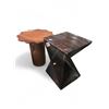 Image 1 : Lot of 2 Wooden Side Tables:  Round 22" Tall & Rectangle Geometric Wood Table 24.5" Tall