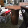 Image 3 : Lot of 2 Wooden Side Tables:  Round 22" Tall & Rectangle Geometric Wood Table 24.5" Tall