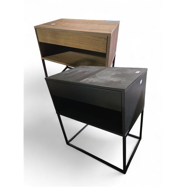 Lot of 2 Nightstands:  Wood Grain & Black w Metal Legs 23.5x15x26 