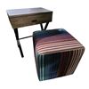Image 1 : Wood Grain Side Table 18x12x22.5" and Colored Pouf
