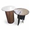 Image 1 : Lot of 2 Side Tables": White Marble Top 16x22"  w Wood Base & Oak Top w Black Wood Base 18x16"
