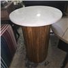 Image 2 : Lot of 2 Side Tables": White Marble Top 16x22"  w Wood Base & Oak Top w Black Wood Base 18x16"
