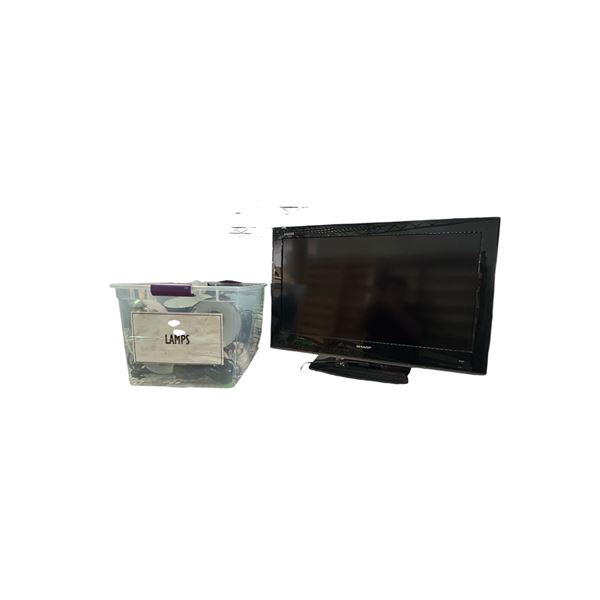 Sharp Aquos TV LC-32D59U 32" Television & Bin of Desk Lamps & Extension Cords