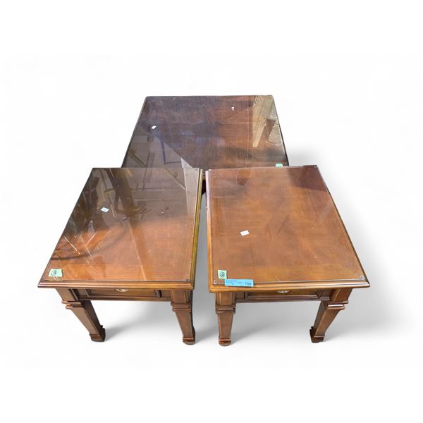 Group of 3 - Glass Top Coffee Table & 2 Glass Top End Tables