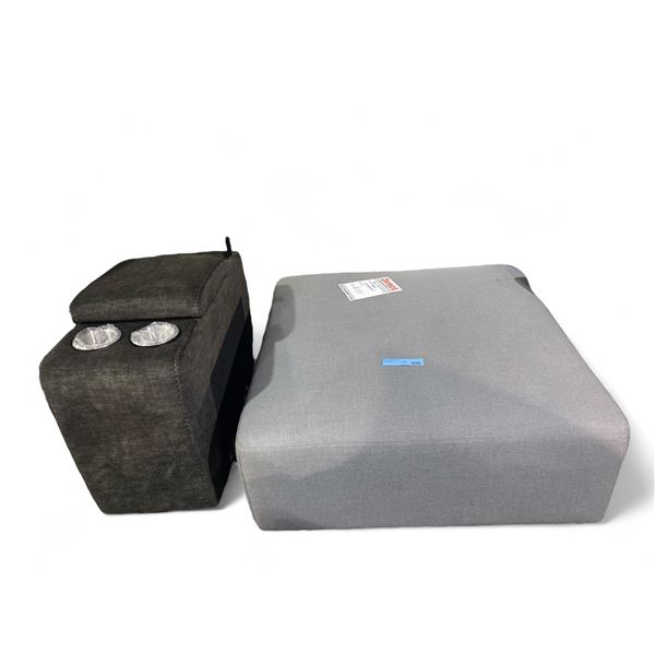 Grey Modular Ottoman with Cup Holder Console