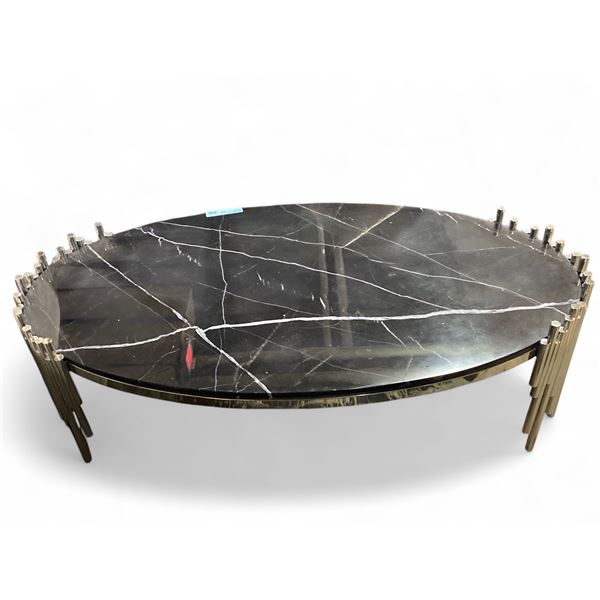 Black Marble-Style Oval Coffee Table