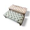 Image 2 : Pair of Tufted Velvet Benches - Sage Green & Champagne Beige with Wooden Legs