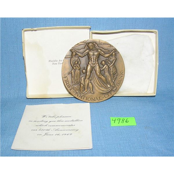 First National Bank of New York Bank solid bronze medallion