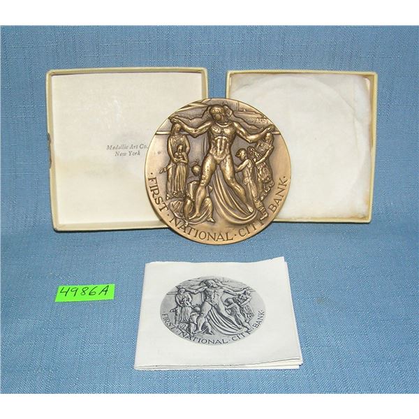 First National Bank of New York Bank solid bronze medallion