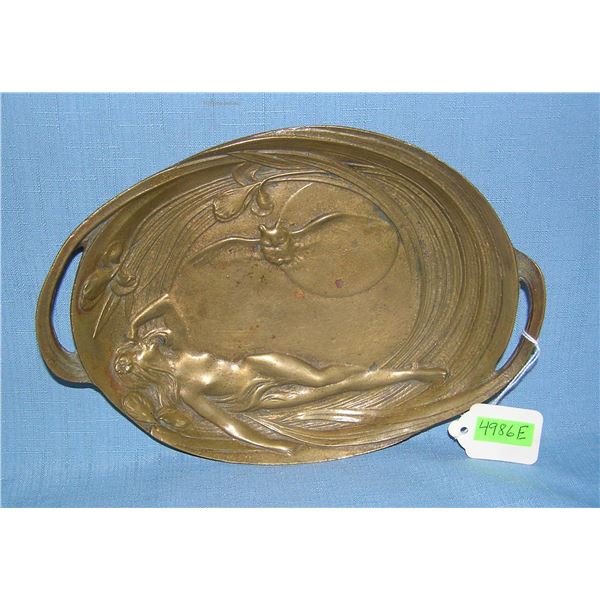 Solid bronze reclining female nude figure