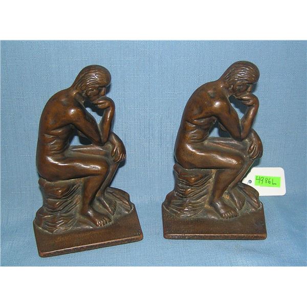The Thinker solid bronze figural book ends