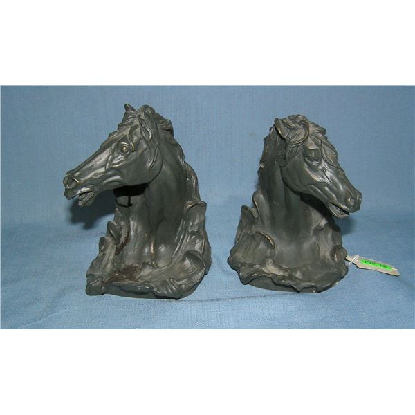 Pair of horse head bookends resin cast