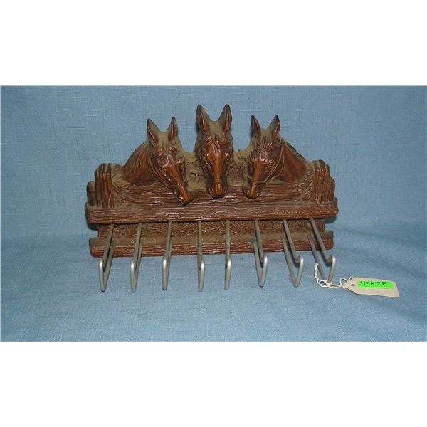 Group of 3 horse decorated wood tie or belt rack