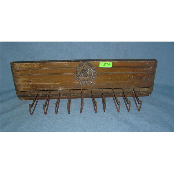 Horse themed copper and steel and wood tie or belt rack